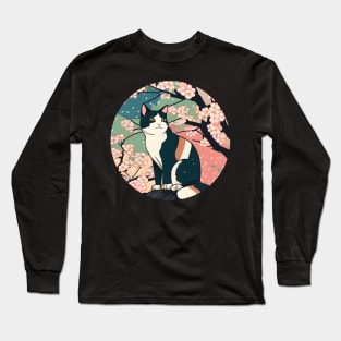 Cherry Blossom Cat Sakura Japanese Kawaii Long Sleeve T-Shirt